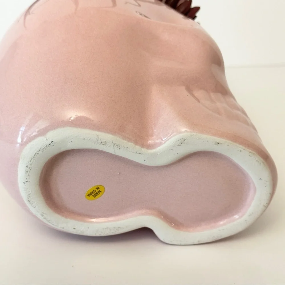 Pink Skull Planter with Faux Succulents